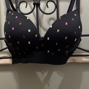 PINK Victoria's Secret Black Bra with Colorful Lettering 36D